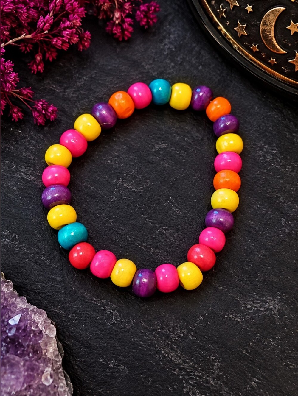 Women’s Vibrant Rainbow Beaded Stretch Bracelet Petite Fit 5.5”-6”